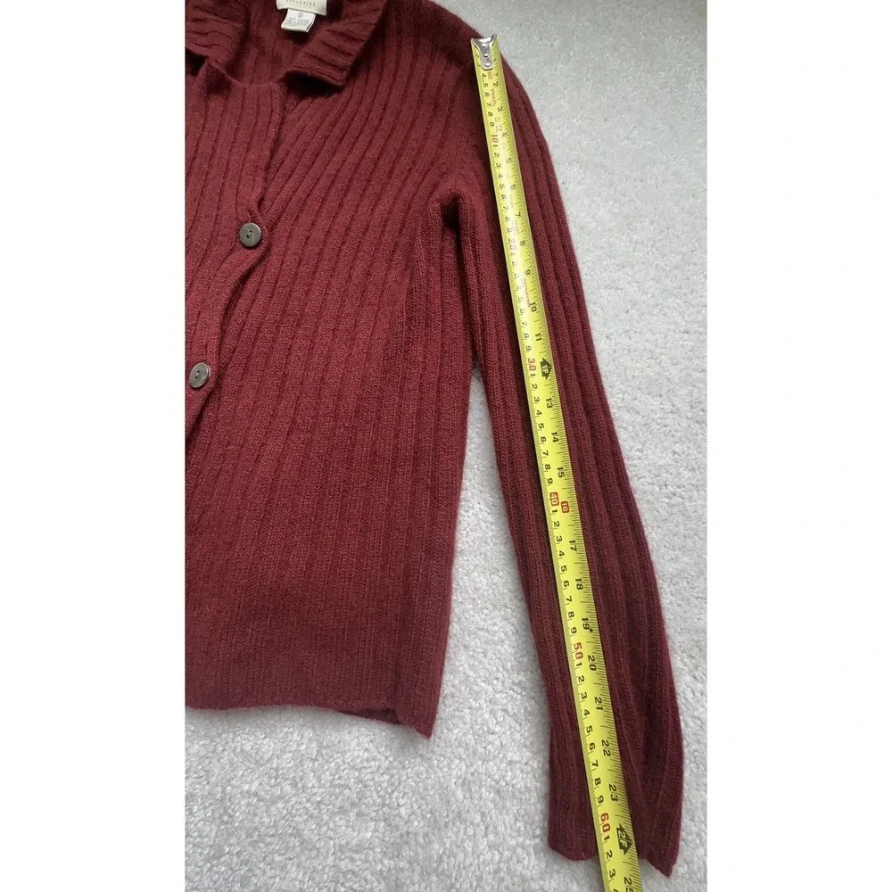 Vintage NEIMAN MARCUS Quiet Luxury 100% Cashmere Cardigan Ribbed Burgundy 8